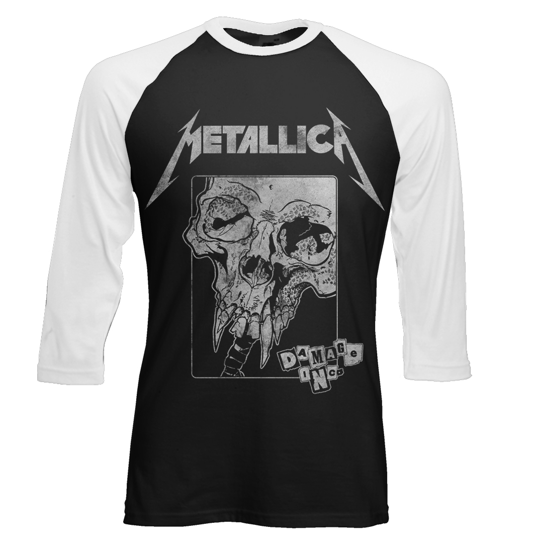 Men's White/Black Baseball T-Shirt Metallica Hardwired Album Cover