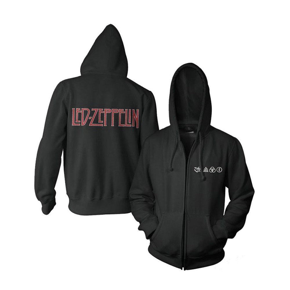 Led Zeppelin Logo & Symbols Black Zip Hood - Probity Wholesale